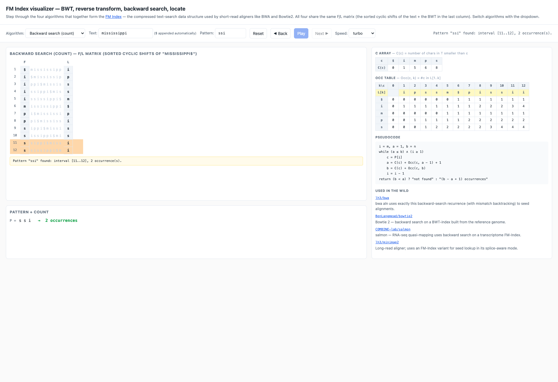 FM Index — backward search